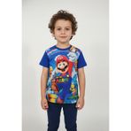 Vaxy Style Erkek Çocuk Bisiklet Yaka Relax Fit Pamuklu Super Mario Oyun Karakterleri Baskılı Mavi Tişört