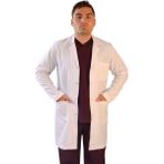 Vayvaylı Gömlek Yaka Orta Boy Beyaz Erkek Doktor Öğretmen Laboratuvar Önlüğü - S