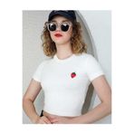 VAZIRADK ÇİLEK NAKIŞLI CROP TİŞÖRT Beyaz L