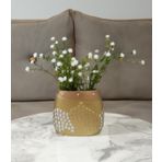 Vazo Dahil, Beyaz Yapay Çiçek, Dekoratif Altın Mozaik Poliresin Vazo 10x15x5cm