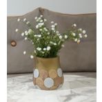 VAZO DAHİL,VAZO DAHİL,VAZODA ÇİÇEK,BEYAZ YAPAY ÇİÇEK,VAZO DEKORATİF ALTIN PUANLI POLİRESİN 9X9X15CM