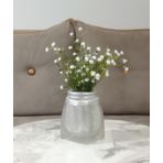 VAZO DAHİL,VAZO DAHİL,VAZODA ÇİÇEK,BEYAZ YAPAY ÇİÇEK,VAZO DEKORATİF KRİSTAL TAŞLI GÜMÜŞ POLİRESİN 7X7X15CM