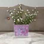 VAZO DAHİL,VAZO DAHİL,VAZODA ÇİÇEK,BEYAZ YAPAY ÇİÇEK,VAZO DEKORATİF PEMBE ÇİÇEKLİ 10X15X3CM