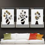Vazodaki Çiçekler Temalı Aynalı Çerçeveli 3 lü Kanvas Tablo Seti 150x70 cm SETS0297