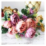 Vazolu Yapay Çiçekler 1 Bunch of Large Artificial Peony Silk Peony Simulation Bridal Bouquet Suitable for Home Hotel DIY Wedding Decoration Flower Yapay Çiçekler(Pink)