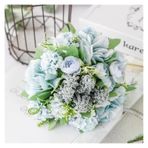Vazolu Yapay Çiçekler 1 Bunch Simulation Flower Artificial Peony Rose Hydrangea Bouquet Silk Fake Flower Peony for Home Hotel Decoration DIY Wedding Decoration Yapay Çiçekler(Blue)