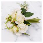 Vazolu Yapay Çiçekler 18 Heads Silk Rose Flowers Artificial Flowers Bouquet Bridal Bouquets Wedding Home Christmas Party DIY Decoration Rose Yapay Çiçekler(Ivory)