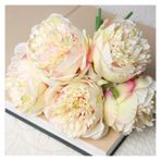 Vazolu Yapay Çiçekler 5 Heads Big Silk Peonies Bridal Bouquet Wedding Table Center Decor Silk Peonies Flores Home Flowerpot Ornamental Fake Flowers Yapay Çiçekler(Champagne)