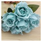 Vazolu Yapay Çiçekler 7 Head Large Rose Simulation Flowers Rayon Bouquet Red Simulation Rose Bridal Bouquet Home Table Wedding Backdrop Decoration Yapay Çiçekler(Blue)