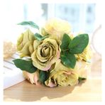 Vazolu Yapay Çiçekler 7 Head Large Rose Simulation Flowers Rayon Bouquet Red Simulation Rose Bridal Bouquet Home Table Wedding Backdrop Decoration Yapay Çiçekler(Green)