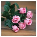 Vazolu Yapay Çiçekler Faux Flowers Wedding Flowers Small Bouquet 7 Heads Silk Roses Fake Artificial Flowers Bouquet Wedding Home Party Holiday Rose Decoration Yapay Çiçekler(Deep-pink)