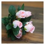 Vazolu Yapay Çiçekler Faux Flowers Wedding Flowers Small Bouquet 7 Heads Silk Roses Fake Artificial Flowers Bouquet Wedding Home Party Holiday Rose Decoration Yapay Çiçekler(Light-pink)