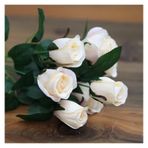 Vazolu Yapay Çiçekler Faux Flowers Wedding Flowers Small Bouquet 7 Heads Silk Roses Fake Artificial Flowers Bouquet Wedding Home Party Holiday Rose Decoration Yapay Çiçekler(Milk-white)