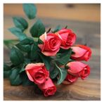 Vazolu Yapay Çiçekler Faux Flowers Wedding Flowers Small Bouquet 7 Heads Silk Roses Fake Artificial Flowers Bouquet Wedding Home Party Holiday Rose Decoration Yapay Çiçekler(Orange-red)