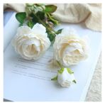 Vazolu Yapay Çiçekler Simulation Flower Rose Bouquet Artificial Silk 3 Heads Peony Bridal Bouquet Flower Arrangement Pink Home Party Wedding Decoration Yapay Çiçekler(Milk white)