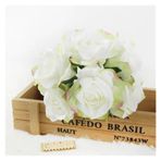 Vazolu Yapay Çiçekler Wedding Simulation Flower Bouquet 6 Heads Silk Roses Simulation Flower Bouquet Fake Roses Home Party Wedding Table Decoration Yapay Çiçekler(Beyaz)