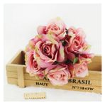 Vazolu Yapay Çiçekler Wedding Simulation Flower Bouquet 6 Heads Silk Roses Simulation Flower Bouquet Fake Roses Home Party Wedding Table Decoration Yapay Çiçekler(Orange-pink)