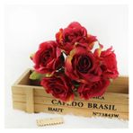 Vazolu Yapay Çiçekler Wedding Simulation Flower Bouquet 6 Heads Silk Roses Simulation Flower Bouquet Fake Roses Home Party Wedding Table Decoration Yapay Çiçekler(Red)