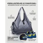 VB Collection Kadın Spor ve Seyahat Çantası Su Geçirmez Naylon Ayakkabı Bölmeli Geniş Hacimli Fitness Omuz Çantası - Gri