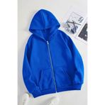 vbs vibes Baskısız Fermuarlı Hırka Sweatshirt - Saks Mavi Oversize Kışlık Kalın Kapüşonlu