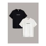 VBSVİBES 2'li Siyah Beyaz - Unisex Oversize Yaka Brooklyn Baskılı Örme T-shirt