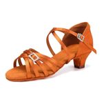 VCIXXVCE Dans ayakkabısı, kız çocuk, latin salsa tango, balo salonu ayakkabısı, yumuşak tabanlı, Kahverengi, 37 EU