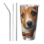 VducK 20 oz Kapaklı Bardak ve Sepette Hasır Köpek Baskılı Seyahat Kahve Kupası Paslanmaz Çelik Vakum Yalıtımlı Kahve Bardak - Sıcak Soğuk İçecekler Erkekler Kadınlar için Hediyeler