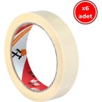 Ve-Ge Gp Maskeleme Bandı 6 Adet Bej Krepe Kâğıt Taban 18 mm x 30 mt Boya ve Dekorasyon İçin