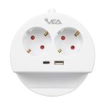 Vea 2'Lı Telefon Standli 1 Adet Usb 1 Adet Type-C Girisli 3680 Watt 16 Amper 1.5 Metre Kablolu Anahtarli Coklu Priz Golyat Fis Priz