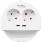 Vea 2li USB + Type-C Girişli Telefon Standlı 1.5 Metre Grup Priz Ve- G1102C (4607) - Beyaz