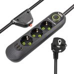 Vea VA-21557 3 x Usb'li 3'lü 1.5 Metre Akım Korumalı Priz Siyah