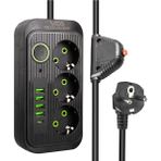 Vea VA-21565 3'lü 1.5 mt Kablolu 4 Usb'li Type-C Siyah Akım Korumalı Priz