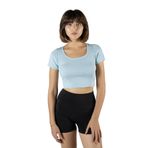 VEAVEN Açık Mavi Havuz Yaka Fitted/vücuda Oturan Kısa Kol Crop Tişört