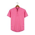 VEAVEN Erkek Koyu Pembe Hakim Yaka Yarım Patlı Ekoseli Kısa Kollu Slim Fit Gömlek