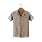 VEAVEN Erkek Sarı Kısa Kollu Slim Fit Çizgi Desenli Pamuklu Yazlık Gömlek