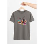 Vecihi Geliyor Renkli Helikopter Temalı Unisex Tshirt Pilot - Havacı - Uçak Tutkunu - Füme - XL