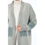 Vedi Oversize Desenli Uzun Kol Kadın Ceket - Minimalist Tarz - Gri - 40