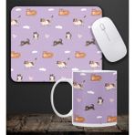 Vega Hediye Kedili Kupa & Kedi Figürlü Mor Renk Mouse Pad 23X19CM Fare Altlığı Kaydırmaz Taban DE582 Ofis Hediyesi