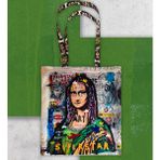 Vega Hediye Mona Lisa Tasarımlı Baskılı Kumaş Bez Çanta Tek Bölmeli Kol ve Omuz Çantası - Çok Renkli