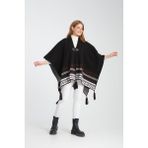 Vega Moda Etnik Desenli Panço, Balıkçı Dikişli Düğme Detaylı Panço, Dış Giyim Panço, Triko Örğü Şık Panço - Standart - Siyah - Kahverengi - Beyaz
