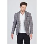 Vegas Erkek Siyah-Bordo Ekose Polyester Kumaşlı Spor Blazer Ceket Siyah-Bordo 50