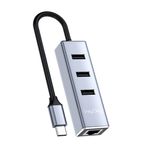 Veggieg 100 MBPS USB Type-C to RJ45 Ethernet LAN Çevirici ve 3 Portlu Çoklayıcı Adaptör USB 2.0 Hub