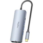 Veggieg 3.5 mm 4K 60 Hz HDMI Gigabit Ethernet 3 USB-A 2 Type-C Aux SD Micro SD Kart Okuyucu Çevirici Çoklayıcı Hub
