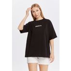 Vegove Brooklyn Baskılı Yırtmaç Detaylı T-shirt Siyah