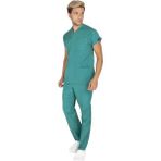 Vehbi Erkek Doktor Hemşire Forması Scrubs Likralı Esnek Kumaş Hastane Nöbet Takımı (Zarf Yaka Yarasa Kol) - 2XL - Yeşil