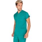 Vehbi Erkek Doktor Hemşire Forması Scrubs Likralı Esnek Kumaş Hastane Nöbet Tek Üst (Zarf Yaka Yarasa Kol) - XS - Yeşil