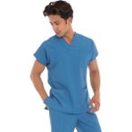 Vehbi Erkek Doktor Hemşire Forması Scrubs Terikoton Ince Kumaş Hastane Nöbet Tek Üst (Zarf Yaka Yarasa) - XL - Petrol