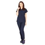 Vehbi Kadın Doktor Hemşire Forması Scrubs Alpaka Kumaş Hastane Nöbet Takımı (Zarf Yaka Yarasa Kol) - 3XL - Lacivert