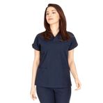 Vehbi Kadın Doktor Hemşire Forması Scrubs Alpaka Kumaş Hastane Nöbet Tek Üst (Zarf Yaka Yarasa Kol) - 4XL - Lacivert