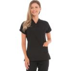 Vehbi Kadın Doktor Hemşire Forması Scrubs Likralı Esnek Kumaş Hastane Nöbet Tek Üst (Zarf Yaka Yarasa Kol) - 4XL - Siyah